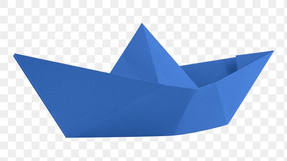 Boat origami png sticker, blue  paper craft image on transparent background