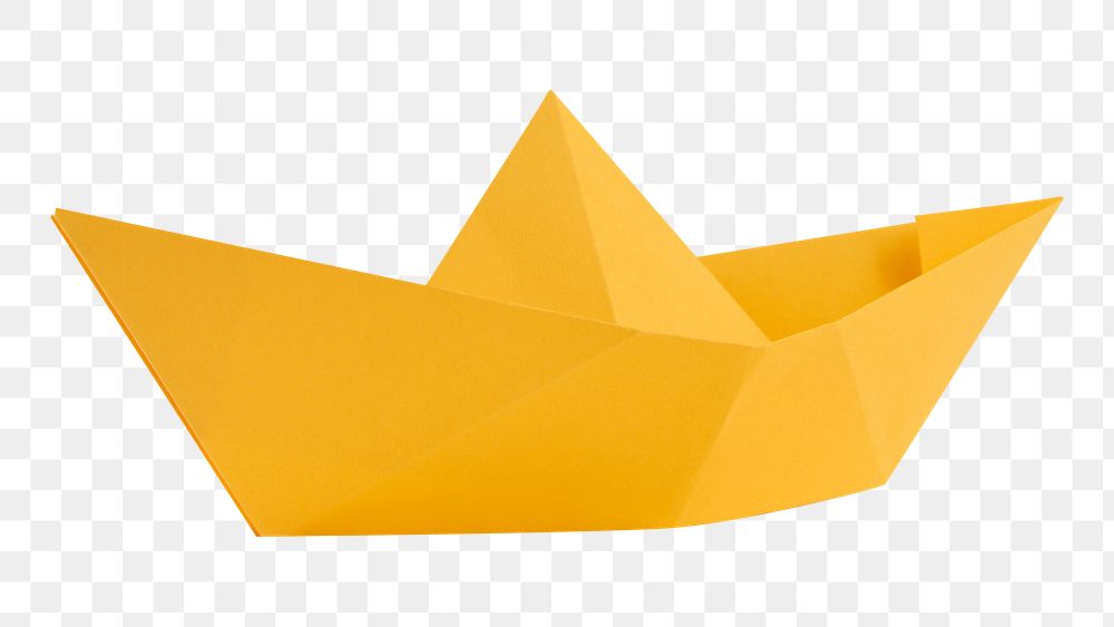 Boat origami png sticker, yellow paper craft image on transparent background