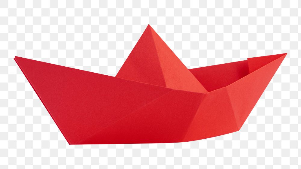 Boat origami png sticker, red paper craft  image on transparent background