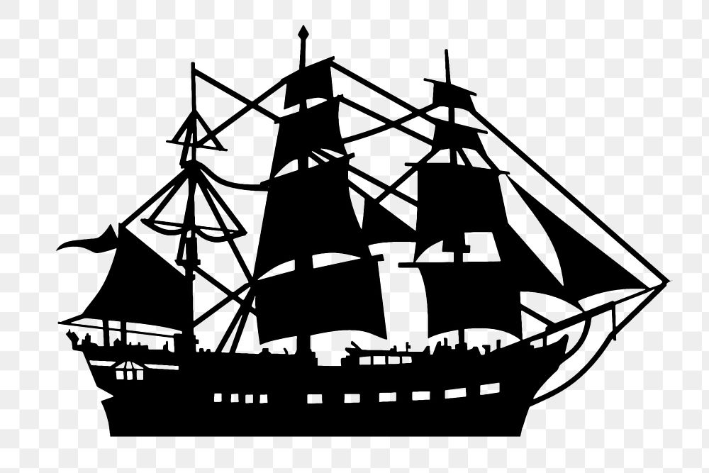 Sail ship png sticker, silhouette, transparent background