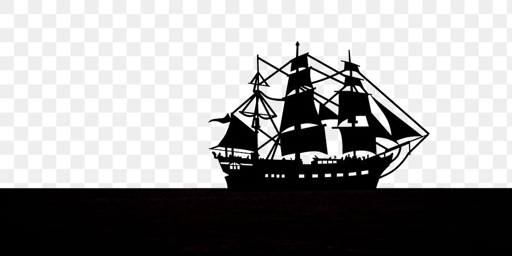 Png sail ship border, silhouette, transparent background