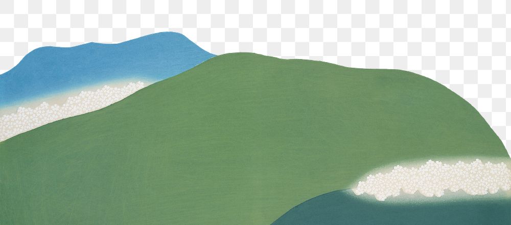 Png green hills drawing border, transparent background