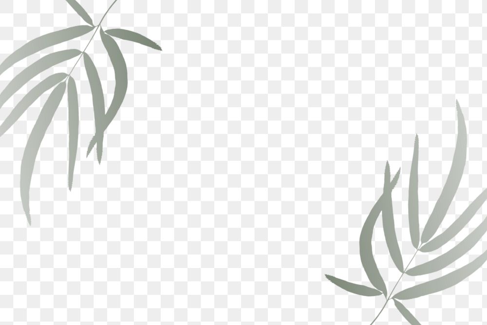 Gray leaf frame png, minimal illustration, transparent background