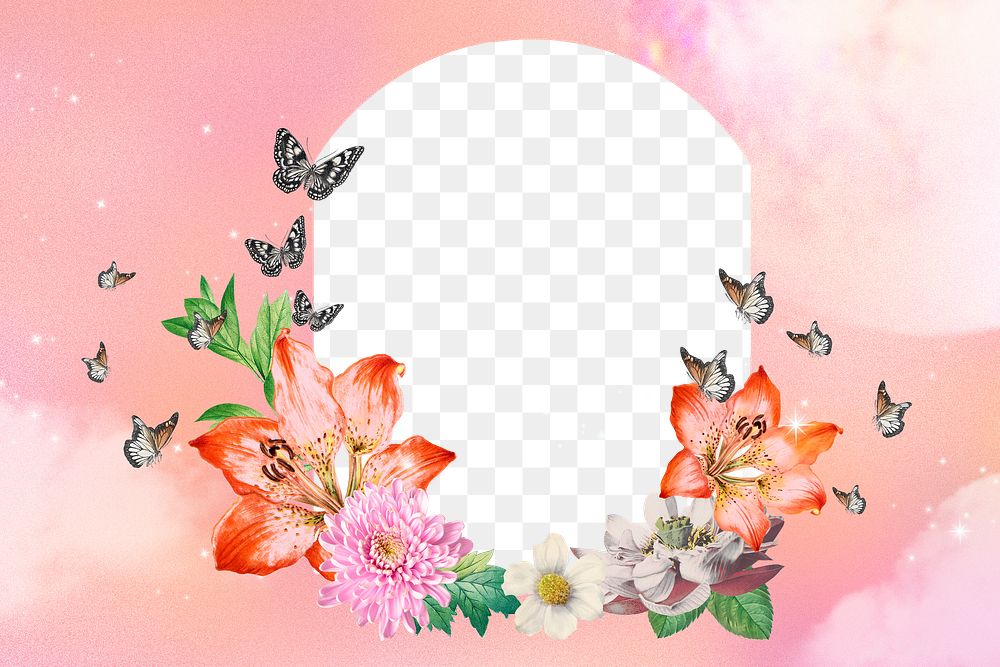 Floral frame png sticker, bling botanical transparent background