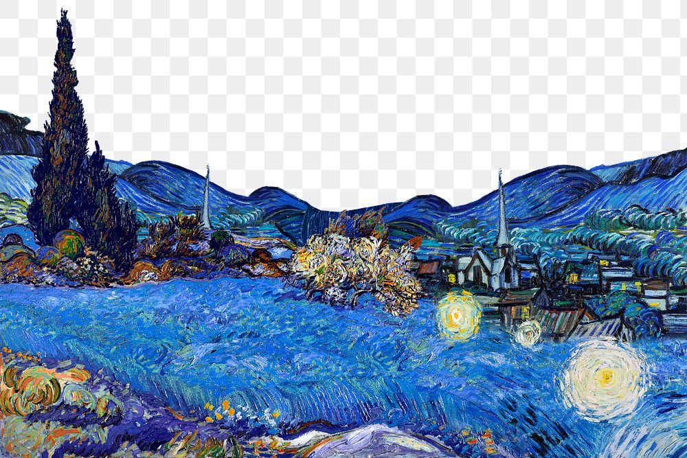 Starry Night png border, Van Gogh's famous painting remixed by rawpixel, transparent background