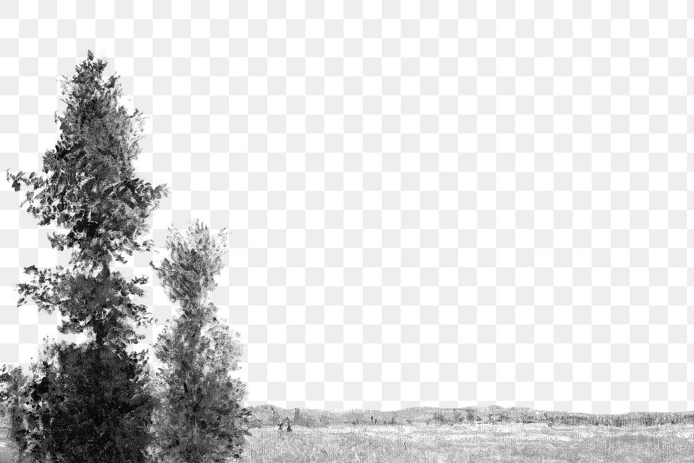 Monet's landscape png border, grayscale painting remixed by rawpixel, transparent background