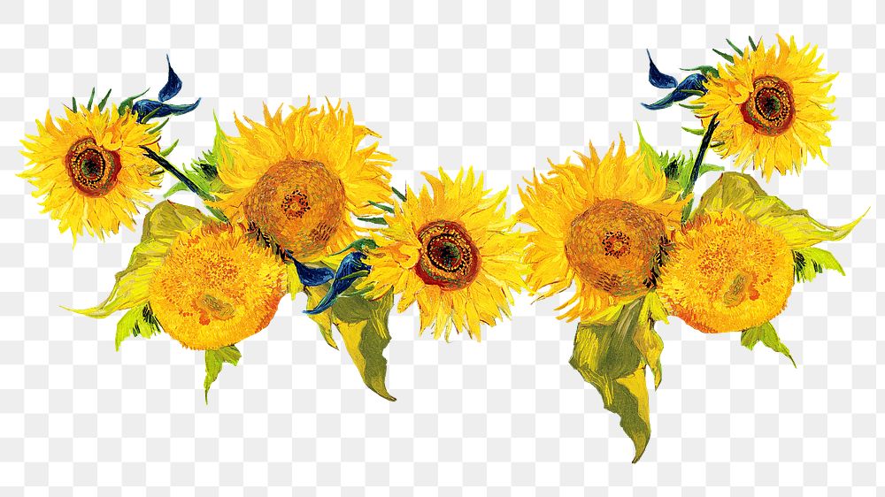 Sunflower divider png sticker, famous artwork remixed by rawpixel, transparent background