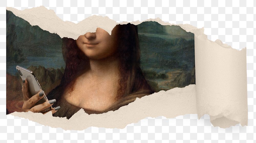Mona Lisa png sticker, ripped paper remixed by rawpixel, transparent background