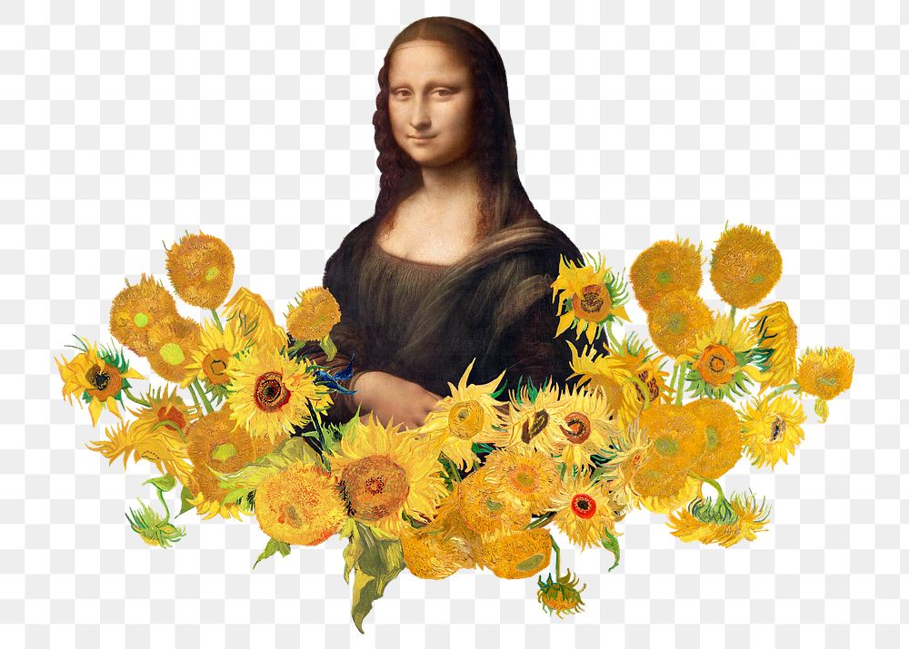 Png Mona Lisa sunflower sticker, famous painting remixed by rawpixel, transparent background