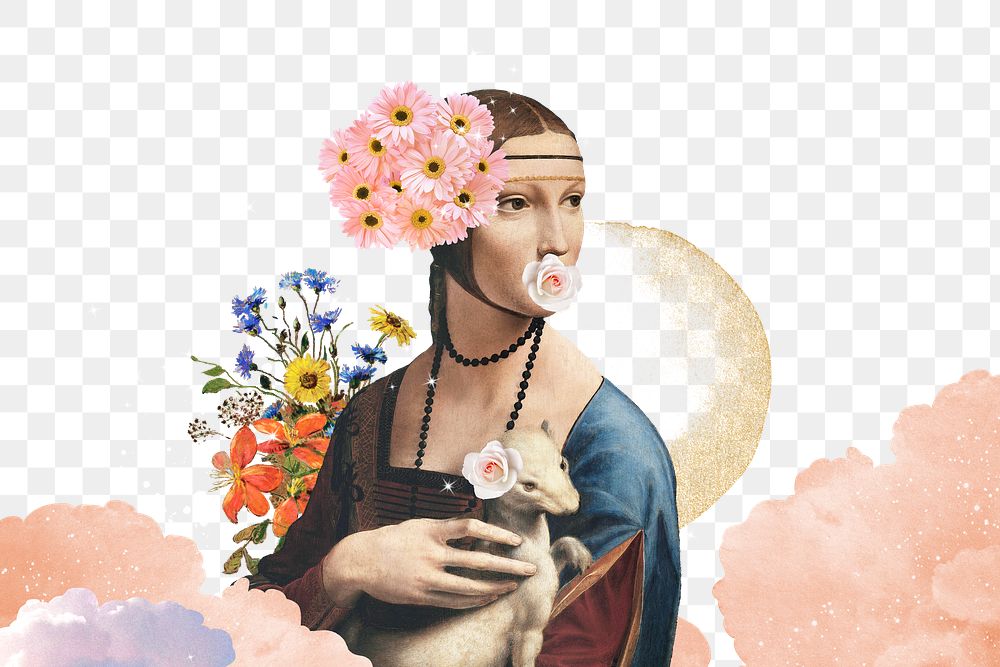 Png Lady with an Ermine border, Da Vinci's painting remixed by rawpixel, transparent background