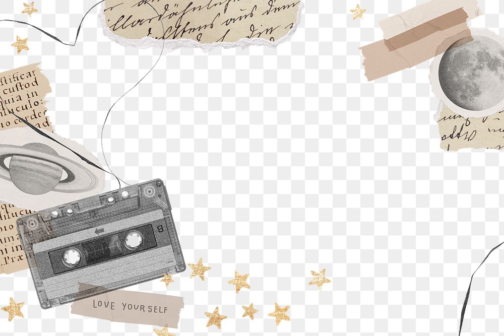 Tape cassette png frame, vintage design transparent background