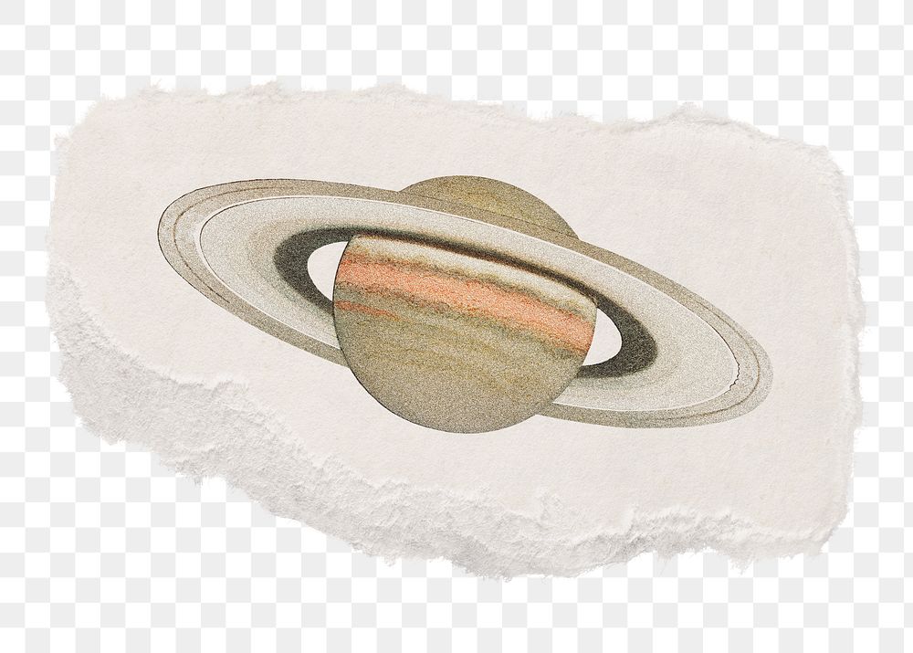 Saturn png sticker, ripped paper transparent background