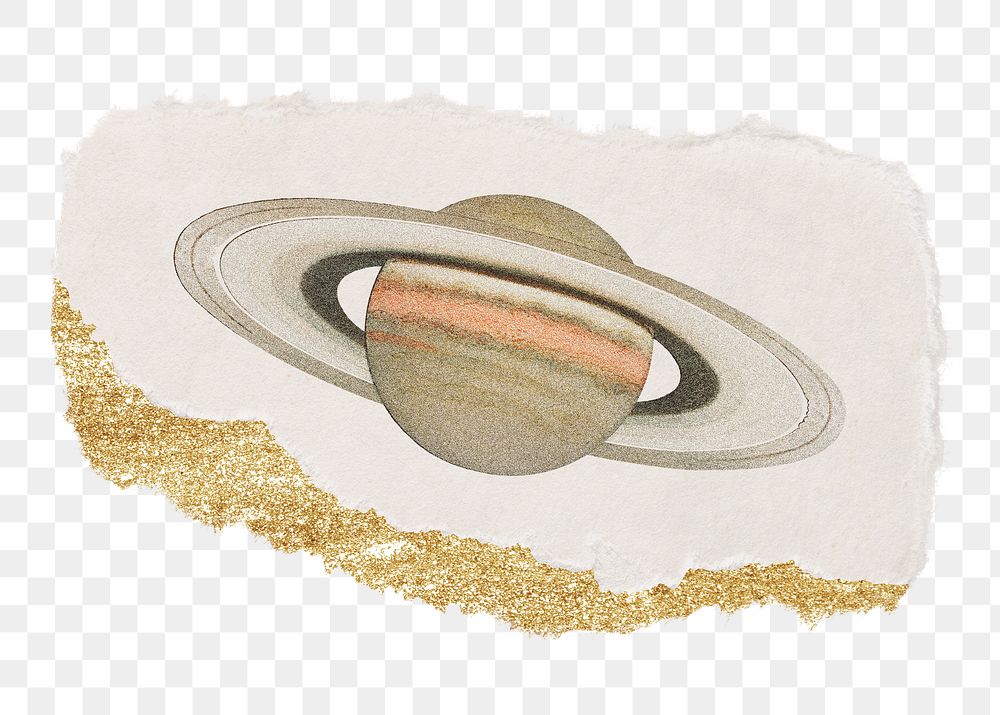 Saturn png sticker, glitter torn paper transparent background