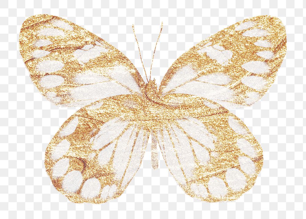 Gold butterfly png sticker, glitter transparent background