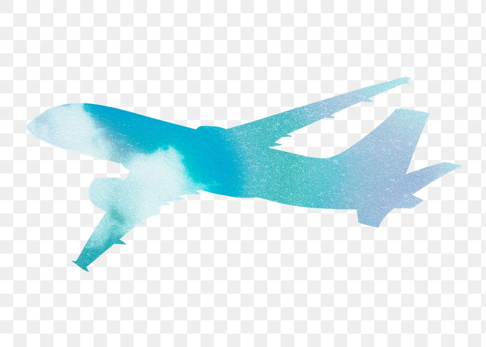 Png gradient blue plane sticker, transparent background