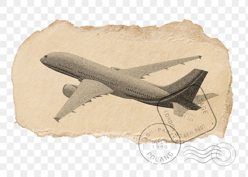 Airplane png sticker, torn paper transparent background