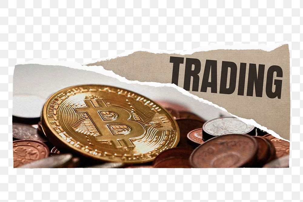 Cryptocurrency trading png sticker, ripped paper craft on transparent background