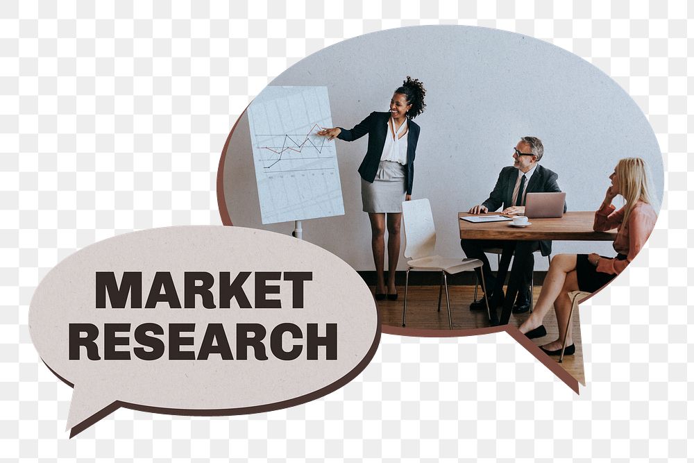 Market research png, business speech bubble collage element, transparent background