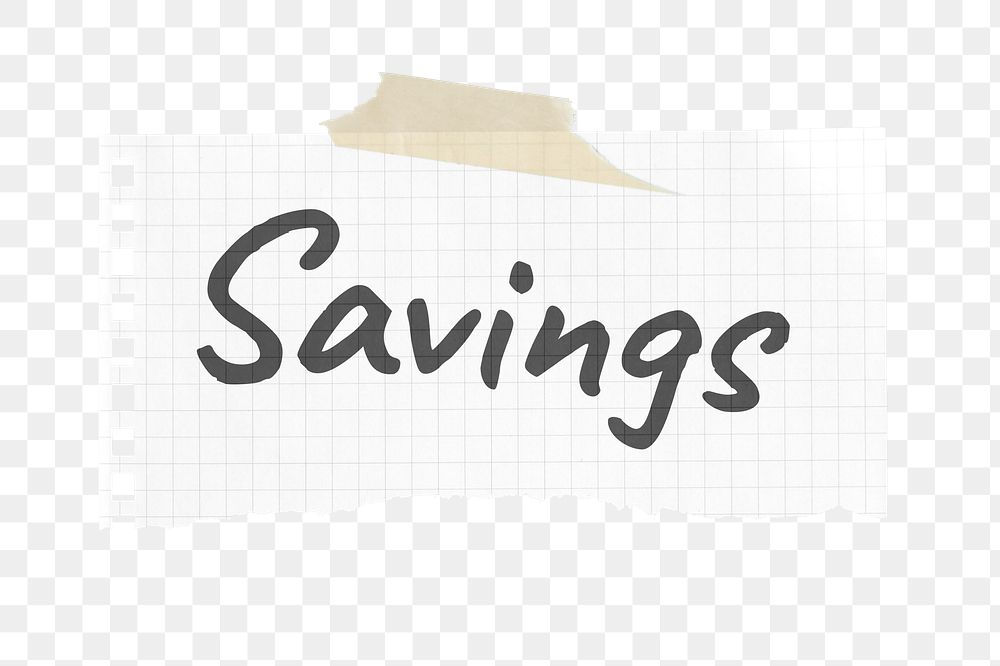 Savings png ripped paper sticker, typography image, transparent background