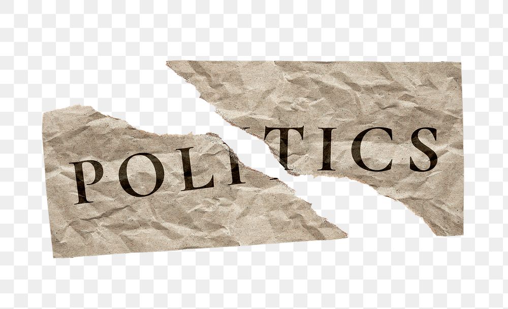 Politics png ripped paper typography sticker on transparent background