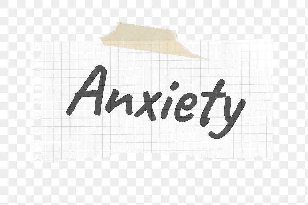 Anxiety png typography sticker, ripped paper on transparent background