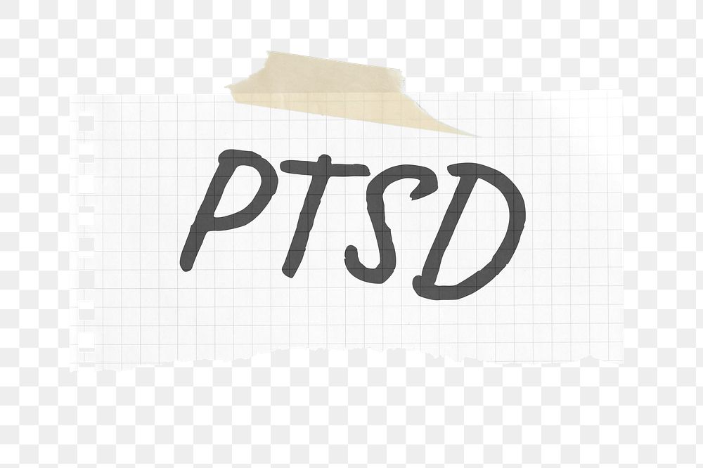 PTSD png typography sticker, ripped paper on transparent background