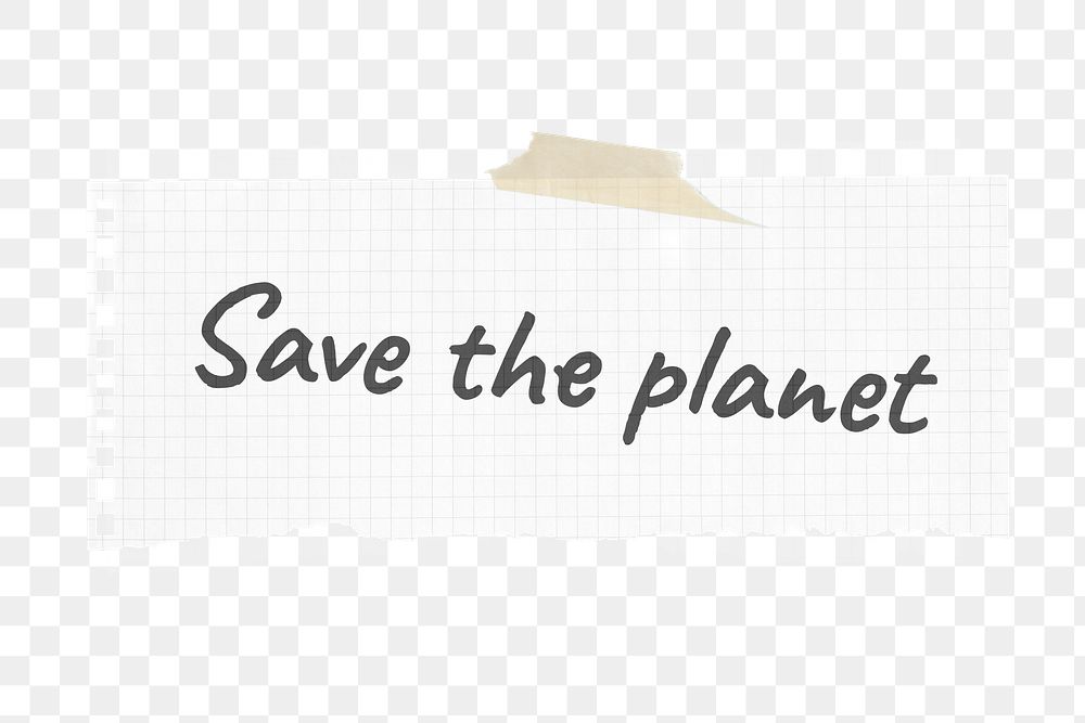 Png save the planet typography ripped paper sticker on transparent background
