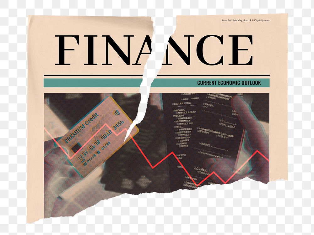 Finance newspaper png sticker, world economy concept, ripped paper on transparent background