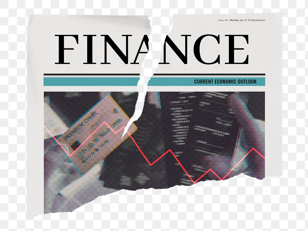Finance newspaper png sticker, world economy concept, ripped paper on transparent background