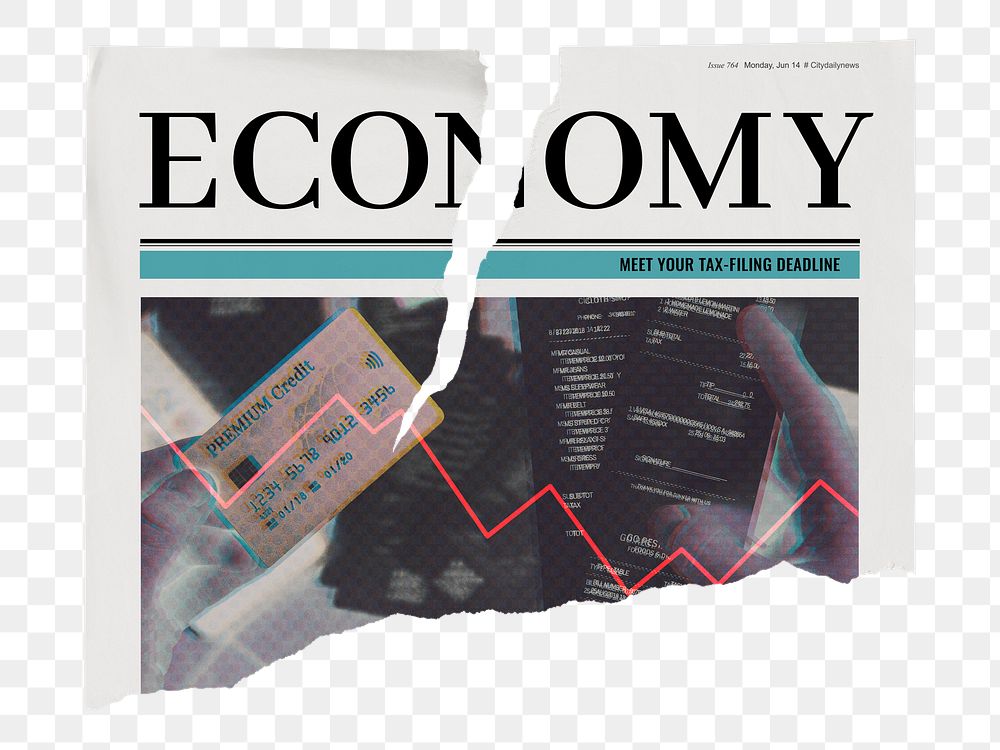 Economy newspaper png sticker, finance concept, ripped paper on transparent background