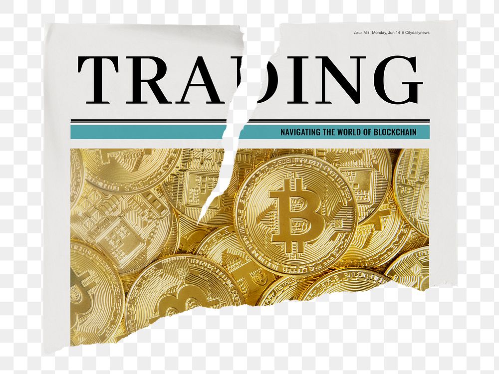 Trading newspaper png sticker, cryptocurrency concept, ripped paper on transparent background