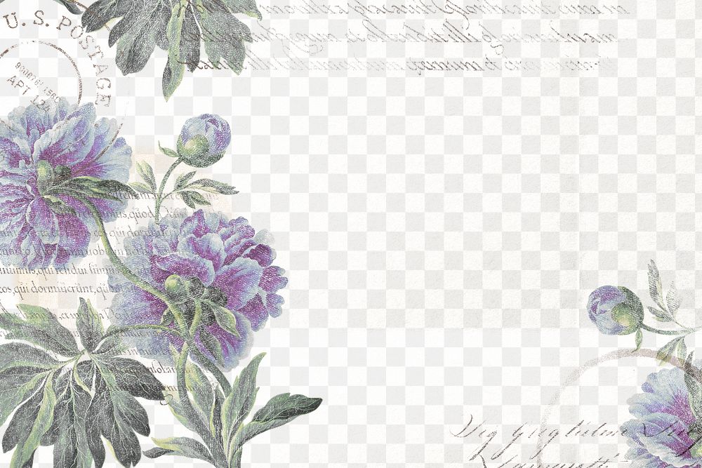 Flower png border frame, vintage illustration, transparent background