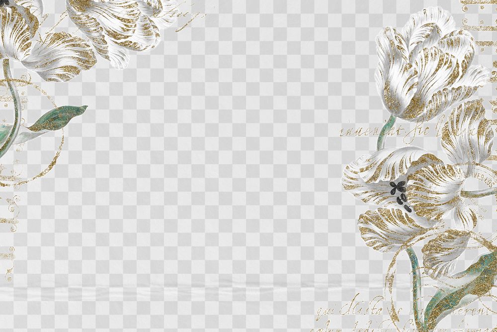 Flower png border frame, vintage illustration, transparent background