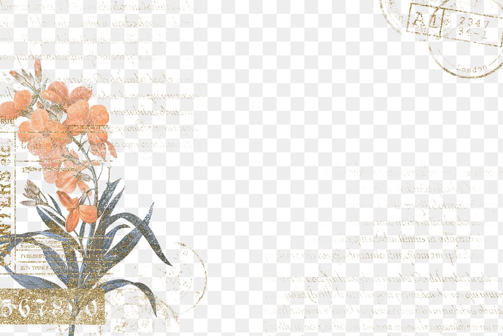 Flower png border frame, vintage illustration, transparent background