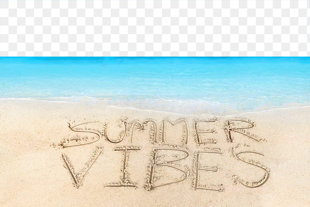 Summer vibes png transparent background, typography on sand