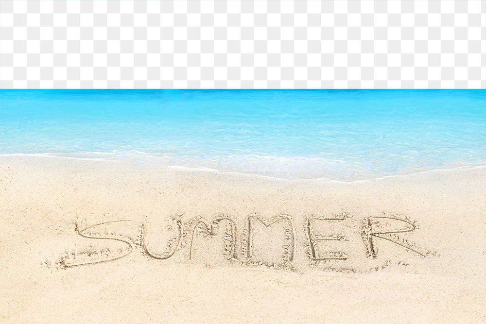 Summer png transparent background, typography on sand