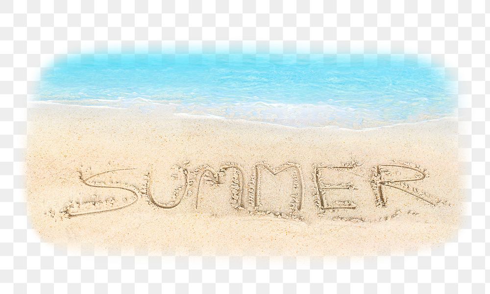 Summer png sticker, sand typography by the beach, transparent background