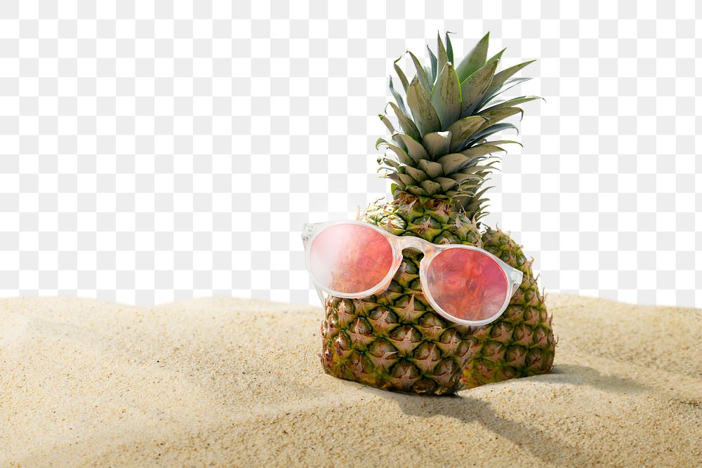 Pineapple on sand png border, transparent background