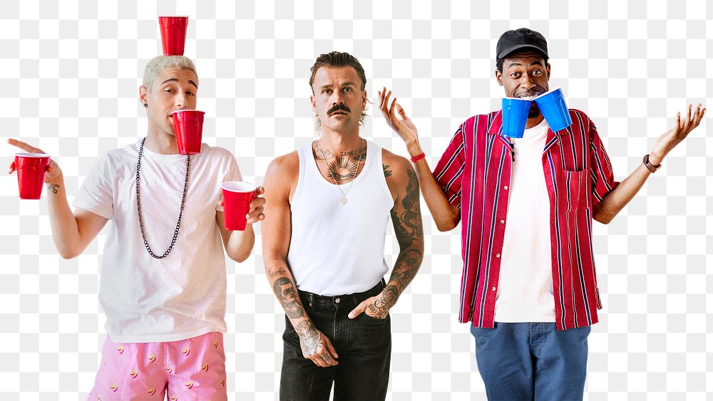 Drunk party guys png sticker, transparent background