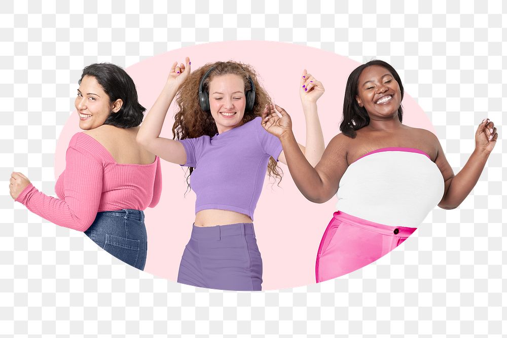 Friends dancing png badge sticker, transparent background