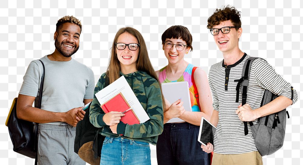Students with books png sticker, transparent background