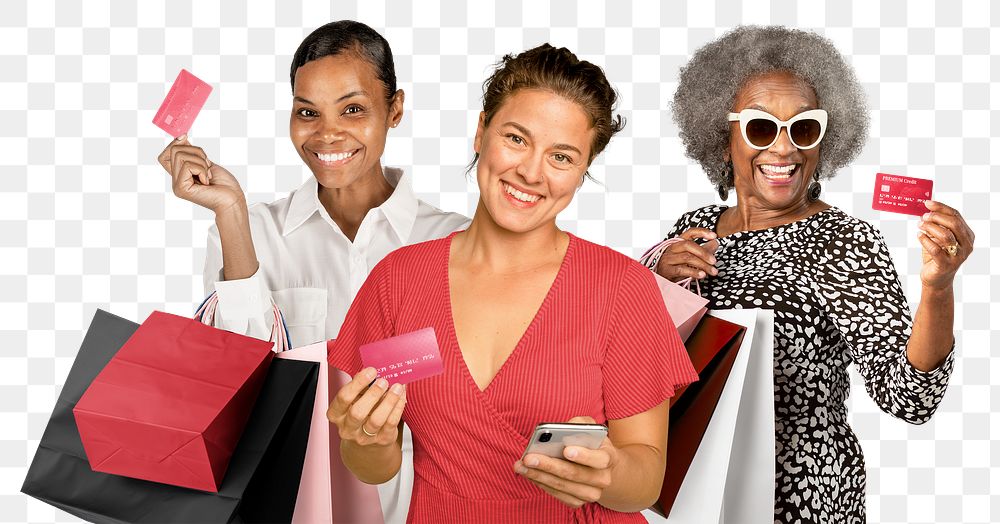 Women shopping png sticker, transparent background