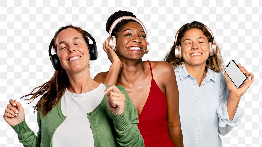 Png women streaming music sticker, transparent background