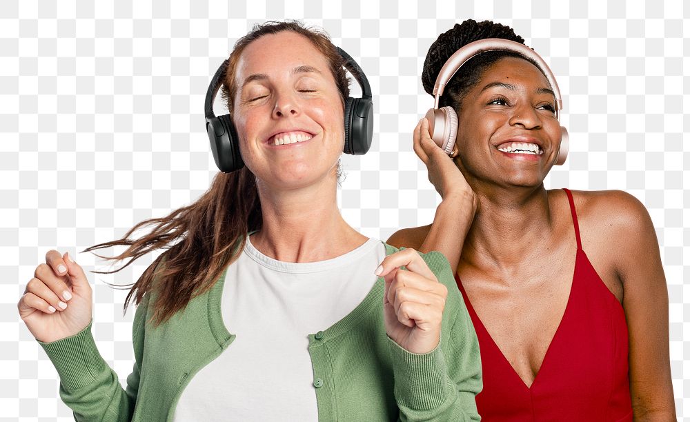 Png women with headphones sticker, transparent background