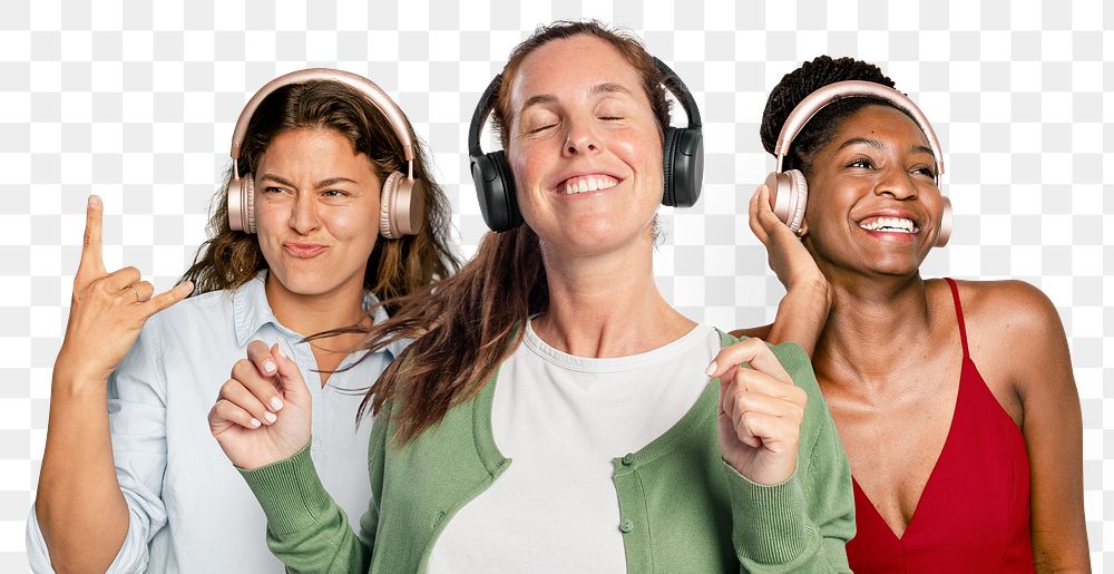Women enjoying music png sticker, transparent background