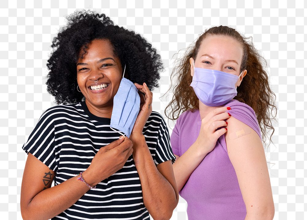 Vaccinated women png sticker, transparent background