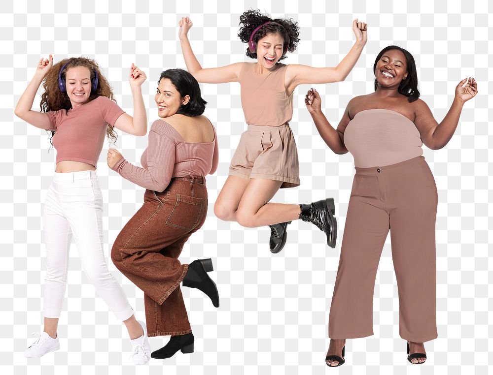 Diverse women dancing png sticker, transparent background