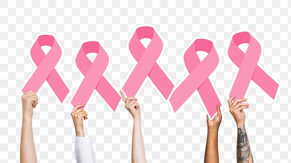 Breast cancer png awareness hands sticker, transparent background