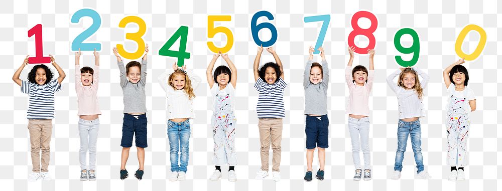 Kids with numbers png sticker, transparent background