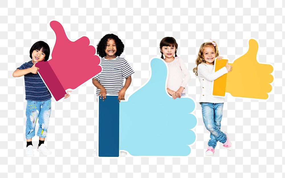 Thumbs up kids png sticker, transparent background